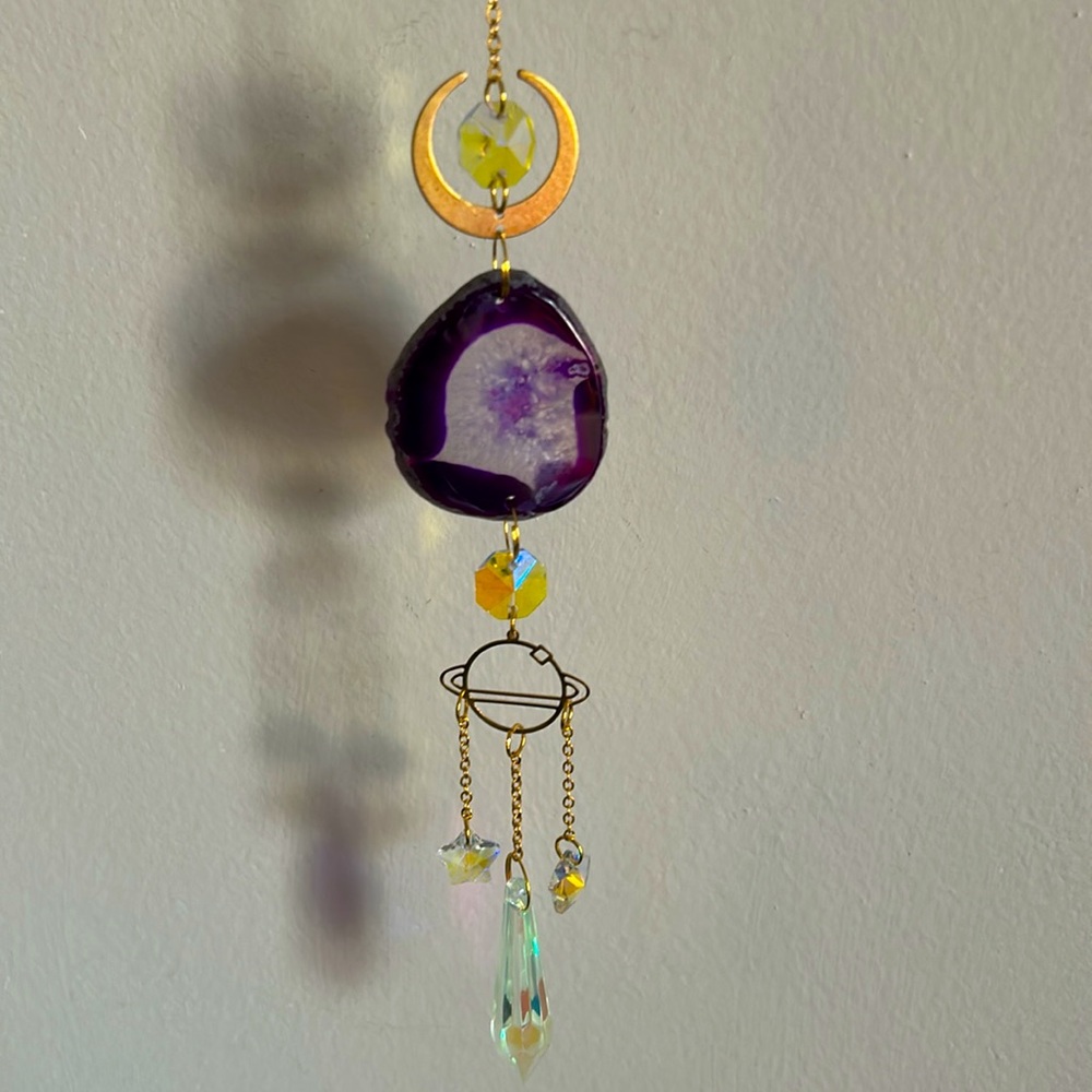 New Sliced Agate Suncatcher Celestial Lunar Moon, Stars Home and Garden Decor - Picture 2 of 6